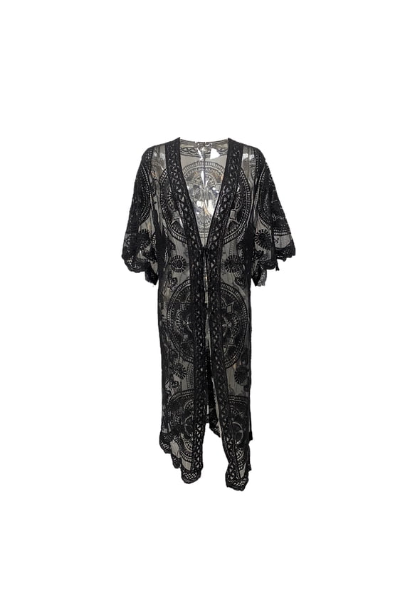 Women's Cardigan, Loose Long Sleeve Lace Embroidery Print Cardigan Smock for Vacation Travelling Party