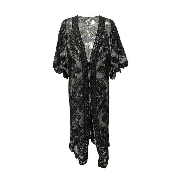 Musuos Women's Cardigan, Loose Long Sleeve Lace Embroidery Print Cardigan Smock for Vacation Travelling Party