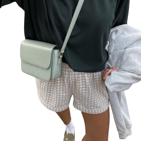 Musuos Women's Casual Plaid Shorts Elastic Waist Contrast Color Summer Short Pants for Daily