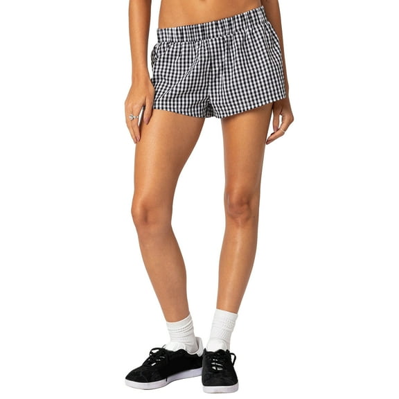 Musuos Women's Casual Shorts Plaid Print Elastic Waist Loose Summer Short Pants Lounge Shorts