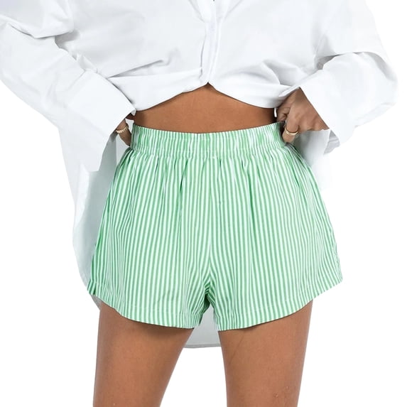 Musuos Women's Casual Shorts, Stripe/Solid Elastic High Waist Wide Leg Short Pants for Summer
