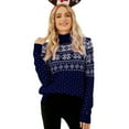 thumbnail image 1 of Musuos Women's Christmas Snowflake Knitted Sweater Long Sleeve High-neck Print Christmas Pullover Knitwear, 1 of 10