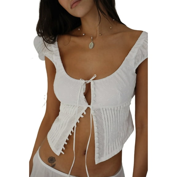 Musuos Women´s Crop Tops Sleeveless Solid Color Sling Design Front Button Tie Cardigan Tank Tops