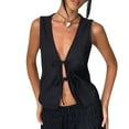thumbnail image 1 of Musuos Women's Double Front Tie Closure Tank Tops Sleeveless Summer V-Neck Solid Color Casual Vest, 1 of 7