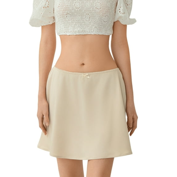 Musuos Women's Elegant Satin Mini Skirt, Summer Casual High Waist Mini Bow Short Silk A-Line Skirt