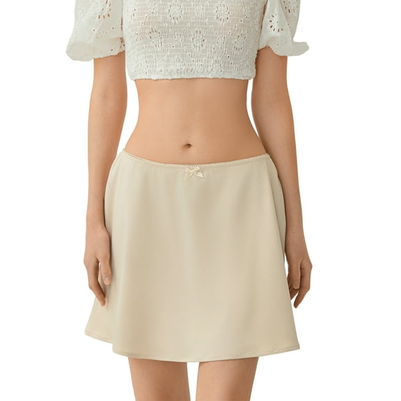 Musuos Women's Elegant Satin Mini Skirt, Summer Casual High Waist Mini Bow Short Silk A-Line Skirt