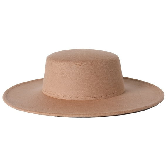 Musuos Women's Hats Solid Color Personality Wide Brim Flat Top Design Simple Elegant Formal Top Hat