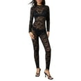 thumbnail image 1 of Musuos Women's Lace Skinny Bodysuit Long Sleeve Mock Neck Sheer Lace Jacquard Jumpsuit, Black, 1 of 10