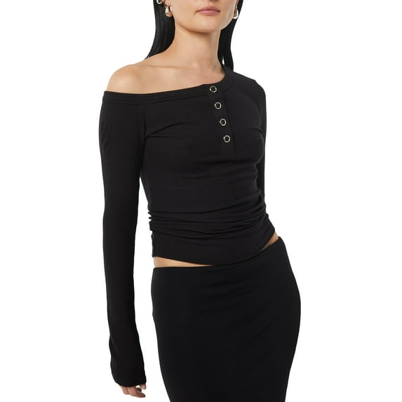 Musuos Women's One Shoulder Shirts Long Sleeve Solid Color Button Down Tops Slim Fit T-Shirts