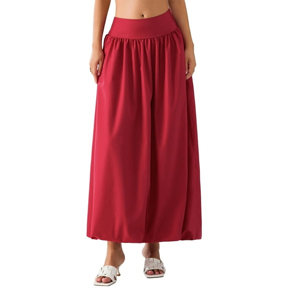 Musuos Women's Plain Long Skirt Casual Loose Fitting Elastic Waist Solid Color Puffball Skirt for Summer Spring