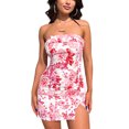 thumbnail image 1 of Musuos Women's Strapless Mini Dress Sleeveless Off Shoulder Floral Print Slit Hem Bodycon Short Dress Party Gown, 1 of 8