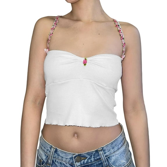 Musuos Women's Summer Camisole Sleeveless Slim Fit Halter Crop Tops, White