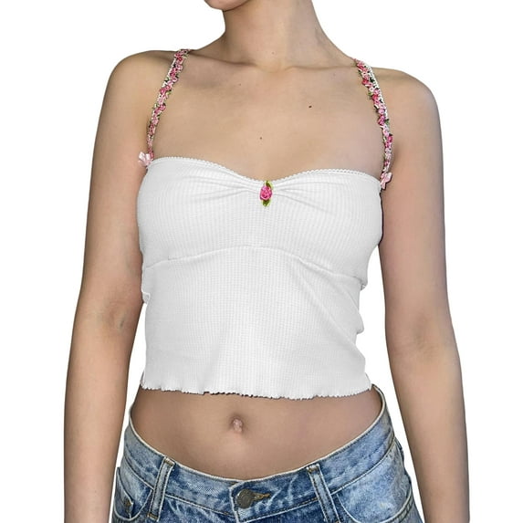 Musuos Women's Summer Camisole Sleeveless Slim Fit Halter Crop Tops, White