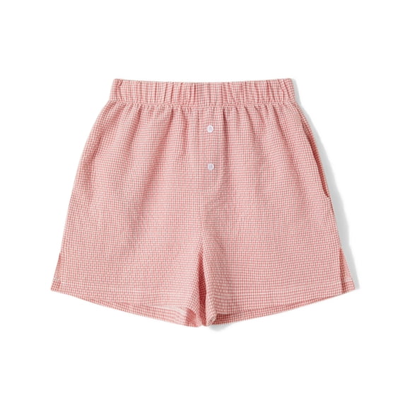 Musuos Women’s Summer Casual Shorts Casual Elastic Waist Plaid/Striped Print Button Front Lounge Short Pants Going Out Shorts