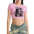 thumbnail image 1 of Musuos Women's Summer Crop Tops Cartoon Portrait Letter Print Short Sleeve Round Neck T-shirt Streetwear, 1 of 10
