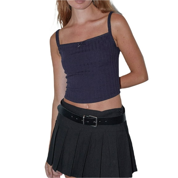 Musuos Women's Summer Crop Tops Sleeveless Open Neck Solid Color Camisole Vests