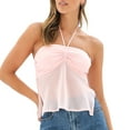 thumbnail image 1 of Musuos Women's Summer Crop Tops, Solid Color Sleeveless Halter Cutout Split Mesh Camisole, 1 of 10