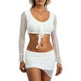 thumbnail image 1 of Musuos Women's Summer Lace Outfits Ruffled V-Neck Long Sleeve Crop Tops + Mini Bodycon Skirt Set Party Clothes, 1 of 10