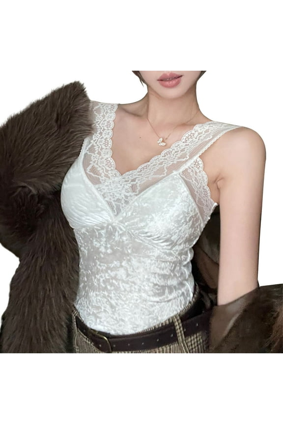 Women's Summer Lace Tank Tops Sleeveless V-Neck Sheer Mesh Patchwork Vest Elegant Slim Tops