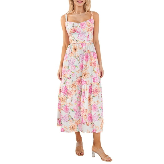 Musuos Women's Summer Midi Dress, Casual Sleeveless Floral Print/Solid Color Flowy A-Line Tank Dress