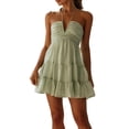 thumbnail image 1 of Musuos Women's Summer Mini Dress Casual Solid Color Sleeveless Halter Neck Flowy Tiered Dress, 1 of 10