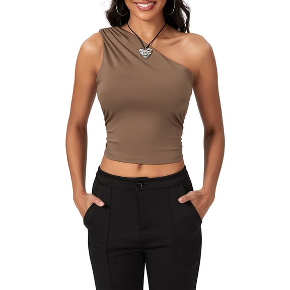 Musuos Women's Summer One Shoulder Tank Tops Sleeveless Solid Color/Floral Fashion Vest