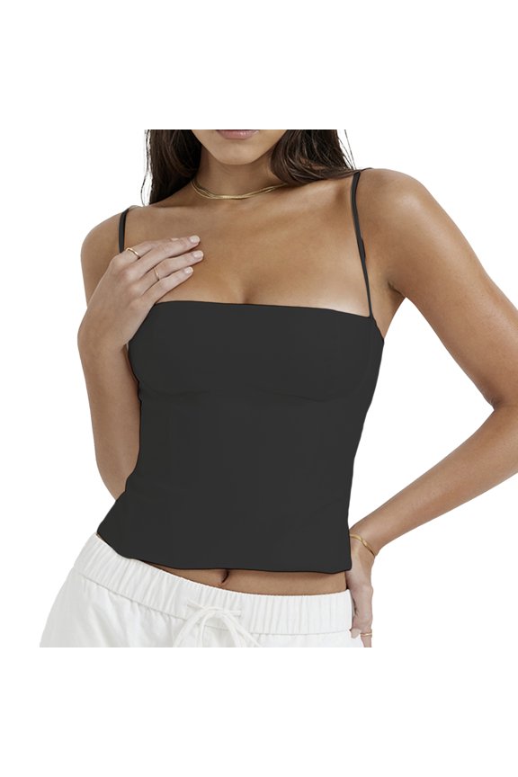 Women's Summer Slim Fit Cami Tops Solid Color Sleeveless Backless Cropped Going Out Tops