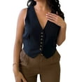 thumbnail image 1 of Musuos Women's Summer Tank Tops Solid Color Sleeveless V Neck Crop Tops Button Down Vest, 1 of 8
