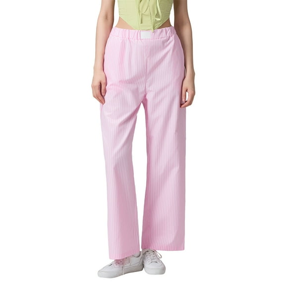 Musuos Women's Wide Leg Pants Casual Stripes Print Elastic Waist Lounge Pants Going Out Trousers