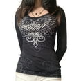 thumbnail image 1 of Musuos Womens Rhinestone Long Sleeve T-Shirt Y2K Fairycore Aesthetic Gothic Black Crop Top, 1 of 6