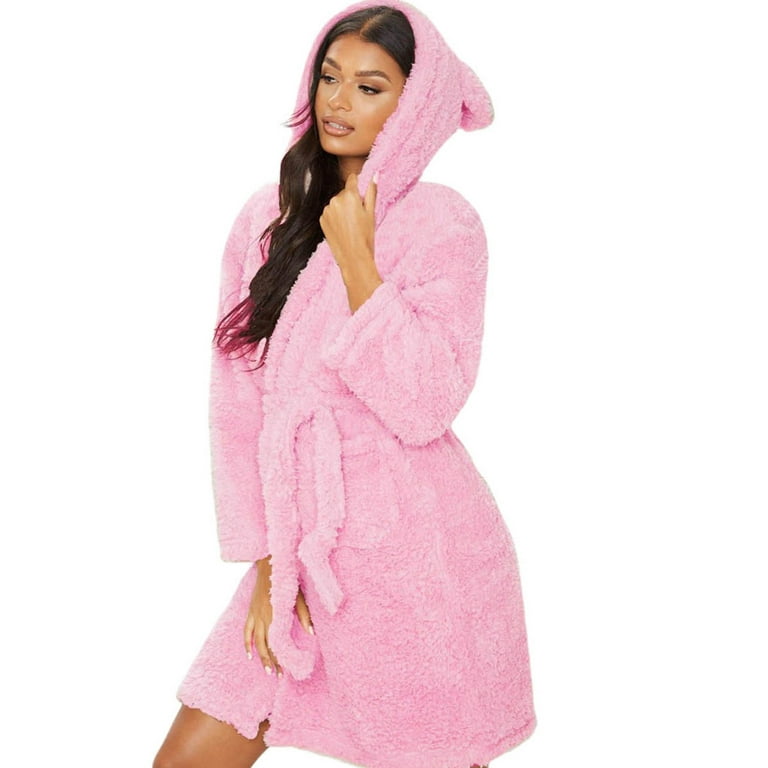 Musuos Womens Warm Long Fleece Plush Robe with Hood Animals Ears