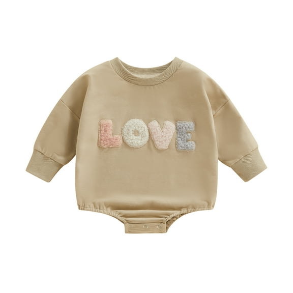 Musuos nfant Baby Fall Romper, 3 6 9 12M Fuzzy Letter Embroidery Long Sleeve Round Neck Bodysuit