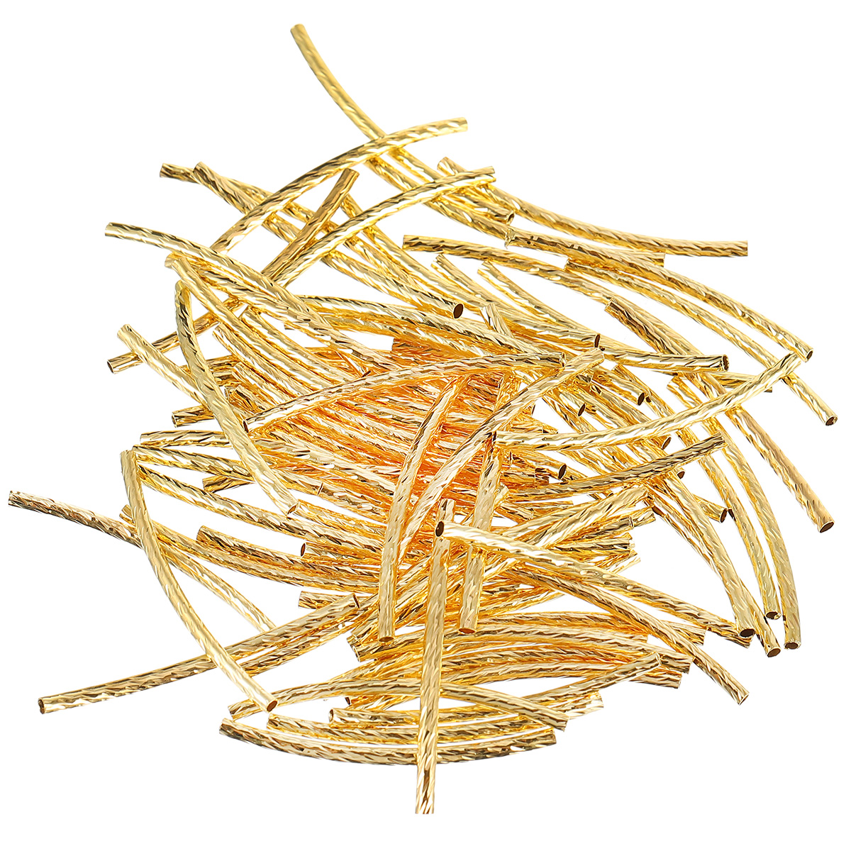 200pcs Gold Curved Noodle Tube Spacer Beads - For DIY Bracelets, Necklaces, Jewelry Making (Brass, 35mm)