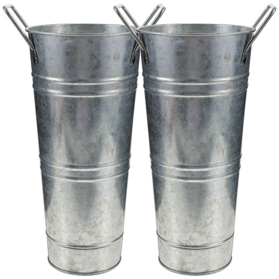 OFFIGAM Galvanized Iron Planter Buckets 2-Pack Rustic Flower Pots for Gardening and Outdoor Decor