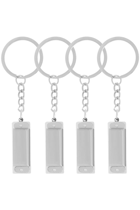 Set of 4 Small Metal Harmonica Keychains for Men, Women, and Kids - Portable Everyday Mini Musical