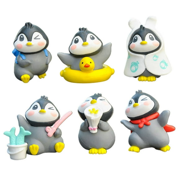 OFFIGAM 6Pcs Small Penguin Figurine Micro Landscape Decoration Assorted Colors