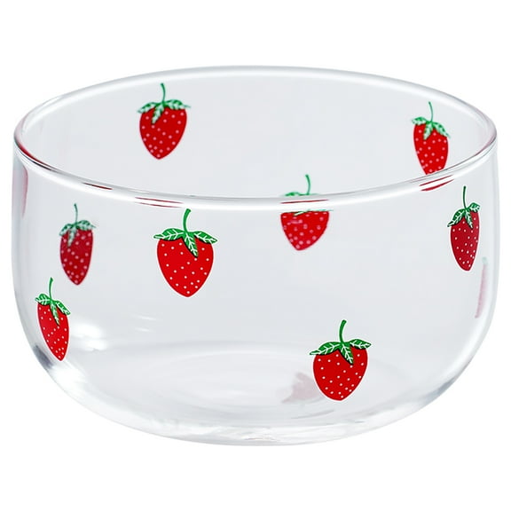 SWETRACE Glass Fruit Plate for Kitchen with Assorted Colors and Strawberry Pattern Chic Design Suitable for Salad and Fruit Serving