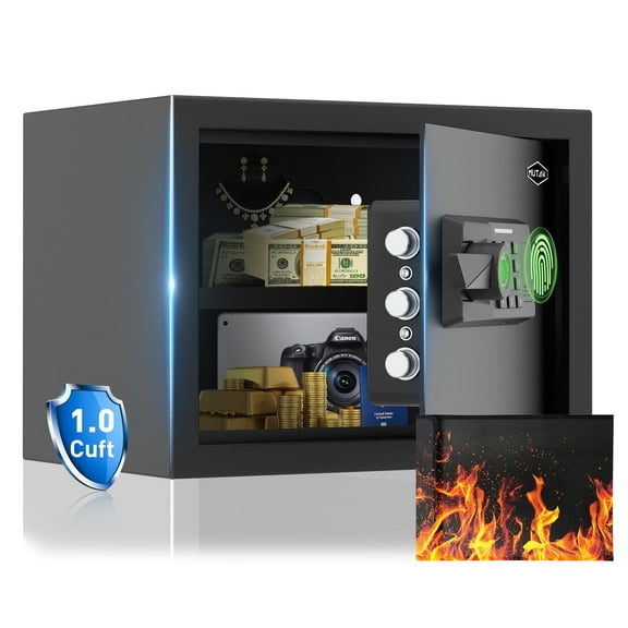 Mutak 1.0 CU.ft Electronic Biometric Safe Box with Fingerprint Lock, Home Safe Cabinet Security Box Digital Keypad Safe with Fireproof Bag&Alarm System