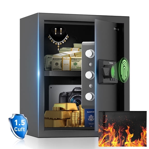 Mutak 1.5 CU.ft Electronic Biometric Safe Box with Fingerprint Lock, Home Safe Cabinet Security Box Digital Keypad with Fireproof Bag&Alarm System