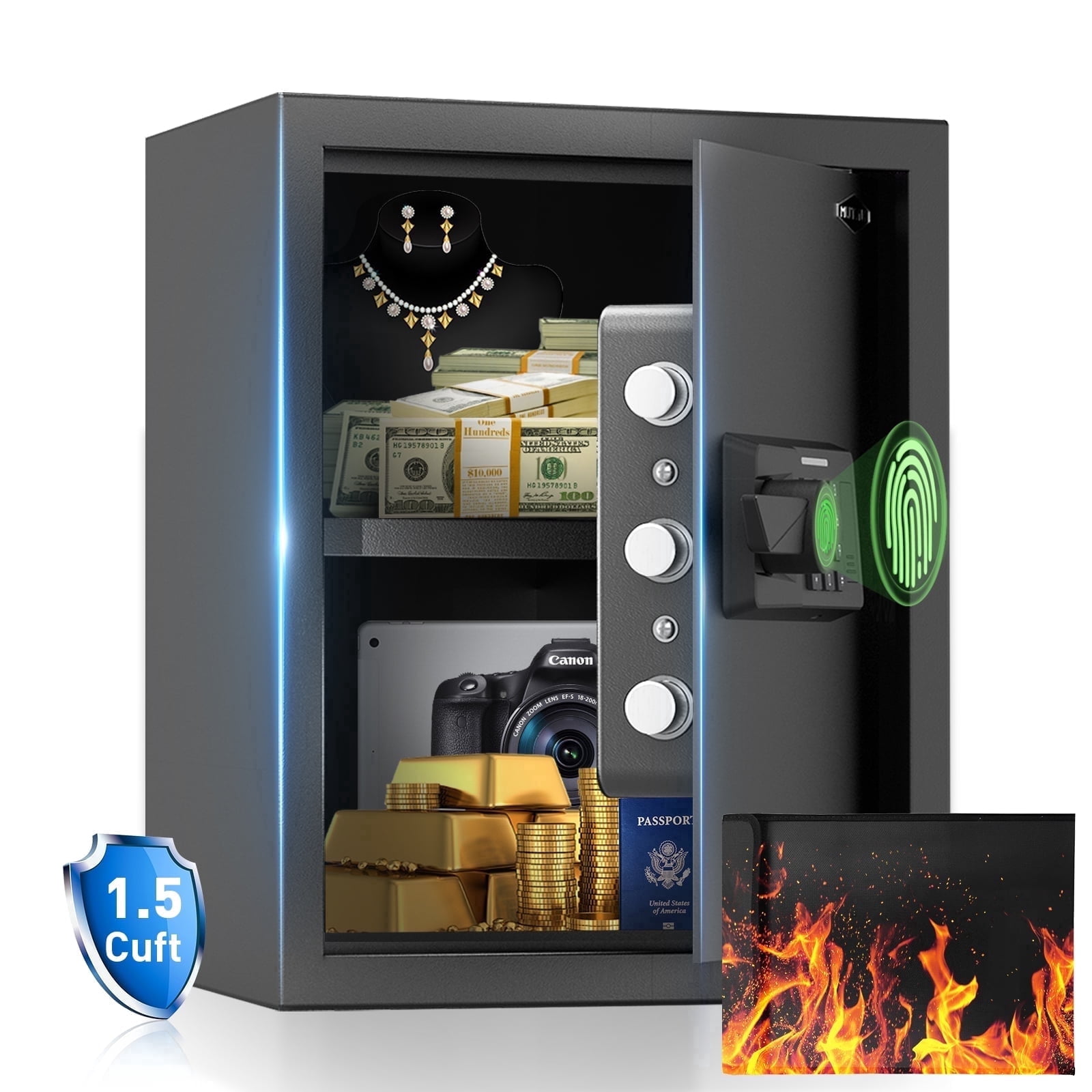 Mutak 1.5 Cu ft Biometric Safe Box, Fingerprint Lock, Digital Keypad ...