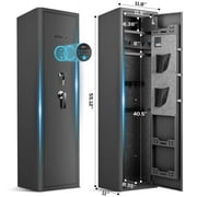 Mutak 4-5 Compact Fireproof Safes, Quick Access Fingerprint Gun Safe, Cabinet with Keypad & Mute Mode, Long Gun Safe with Adjustable Gun Support, Removable Shelf