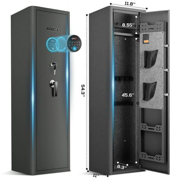 5  Large Gun Safe, Mutak Biometric Fingerprint, Gun Cabinet with Mute Mode, Long Gun Safe with Adjustable Gun Support, Removable Shelf & Metal Storage Box