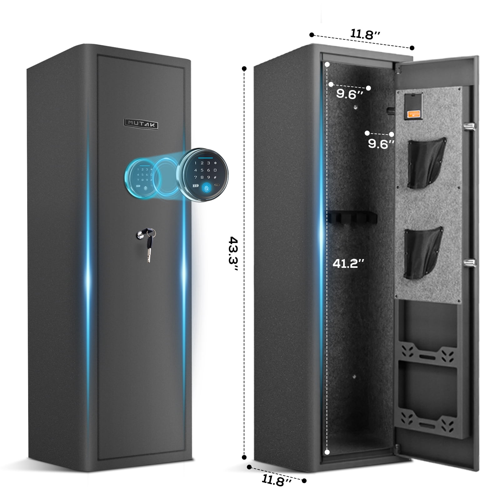 Mutak 5  Large Gun Safe Biometric Fingerprint, Gun Cabinet with Mute Mode, Long Gun Safe with Adjustable Gun Support, Removable Shelf & Metal Storage Box