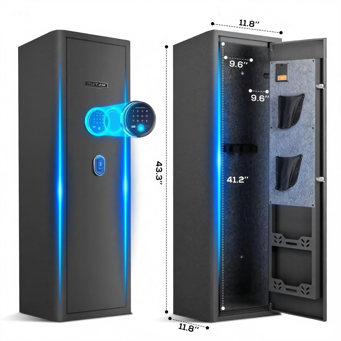 Mutak 5  Large Gun Safe Biometric Fingerprint, Gun Cabinet with Mute Mode, Long Gun Safe with Adjustable Gun Support, Removable Shelf & Metal Storage Box