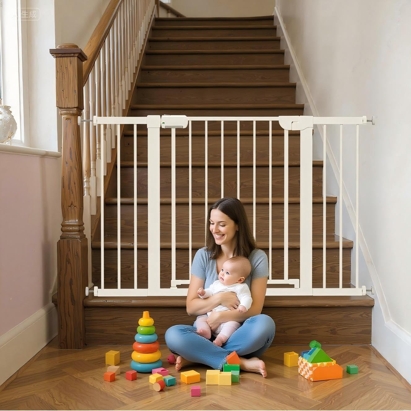 Mutak Baby Safety Gate, Baby Gates for Top Stairs Doorway, 29.5''- 46''Wide, High 36" , Pressure Mount, White