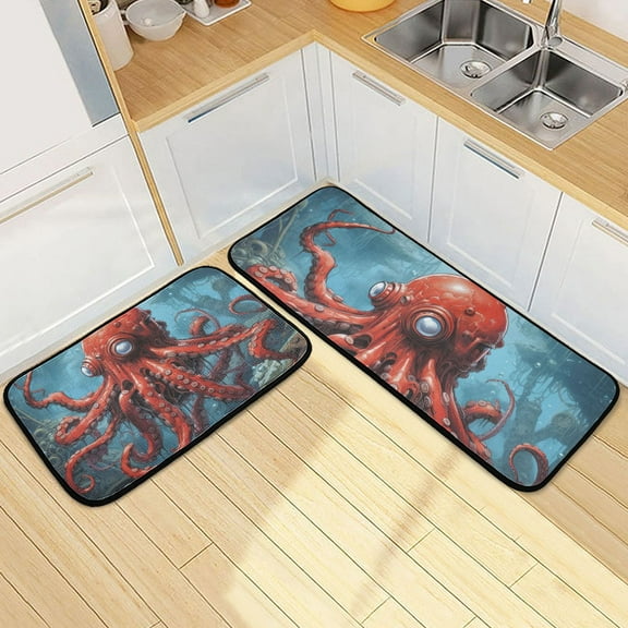Mutant Octopus Kitchen Mat Set of 2 Cushioned Non Slip Rugs for Bedroom Floor Runner Mats