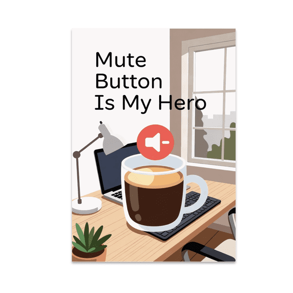 Mute Button Is My Hero - Remote Work Coffee Lover - 13x19 Poster Print