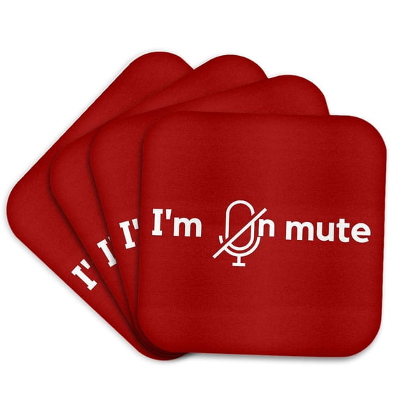 3drose, Mute Button with Text, Set of 4 Coasters - Soft