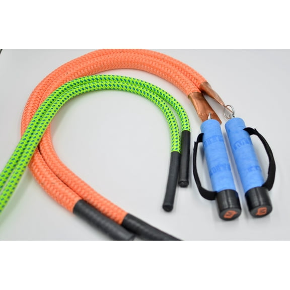 Mute Sports Split Ropes Seated Adaptive Jump Rope CALF 4 oz. per side and BULL Split Ropes 8 oz. per side WITH Grip Assist for wheelchair users.