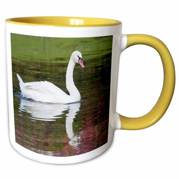 3drose, Mute Swan in Small Pond Reflection Springtime, South Carolina, 11oz Two-tone Yellow Mug